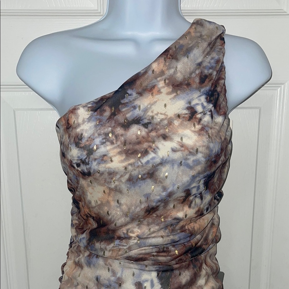 One-Shoulder gold flecked cockta dress